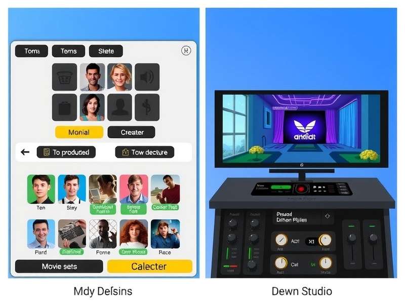 Tom S Cinema Stars gameplay interface showing character selection and movie sets