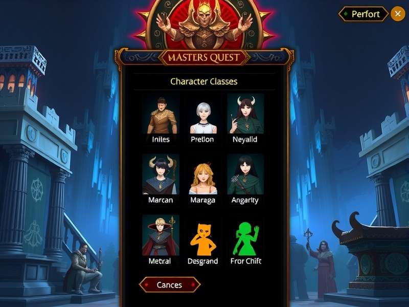 Majestic Masters Quest gameplay screenshot showing character selection