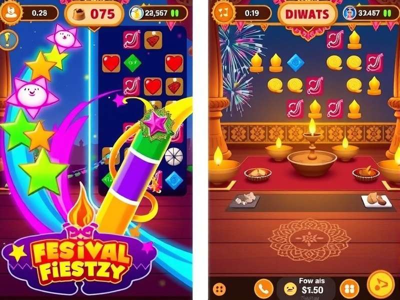 Festival Fiesta Frenzy Diwali celebration with lamps and fireworks