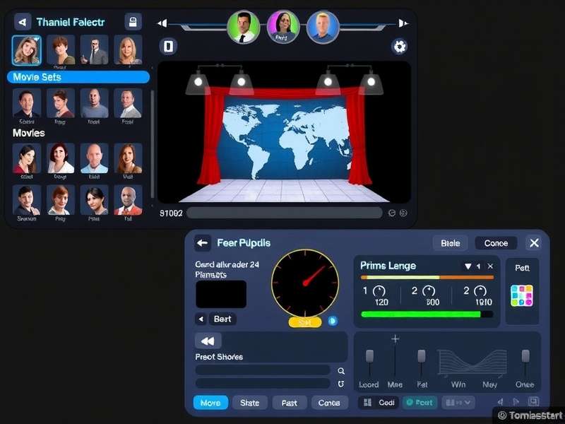 Tom S Cinema Stars movie set creation interface with various production elements