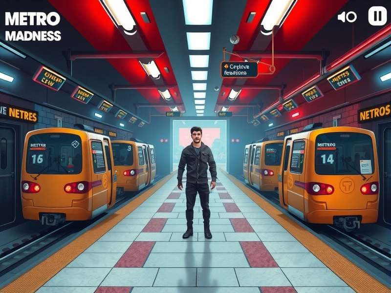 Metro Madness gameplay screenshot showing vibrant metro station