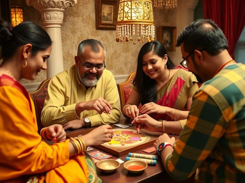 Family playing Paise Prosperity during Diwali celebration