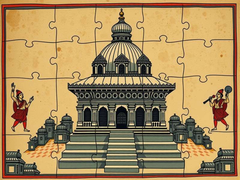 Historical depiction of Indian Temple Puzzle in ancient manuscripts