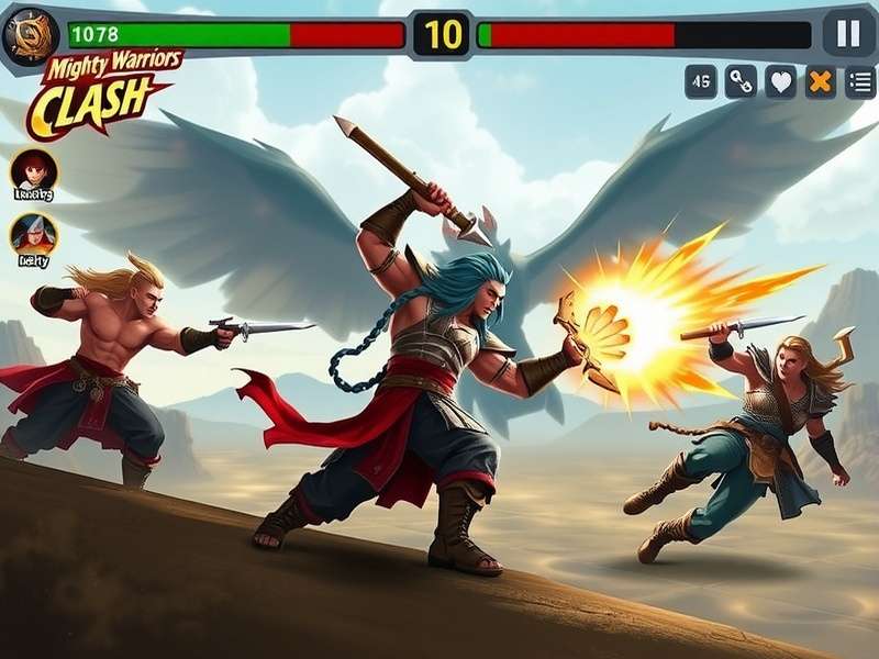 Mighty Warriors Clash battle scene showing warriors in combat