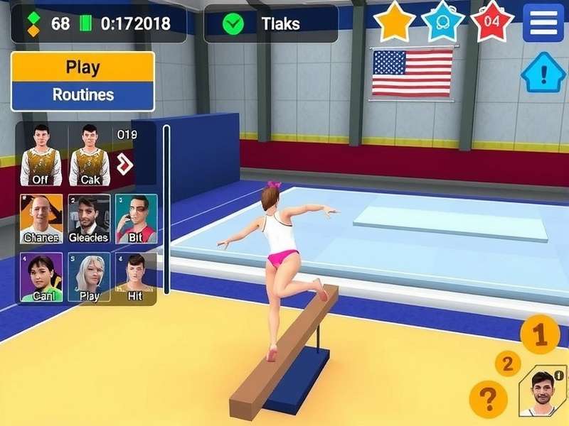 Gymnastic Precision Pro gameplay screenshot showing balance beam routine