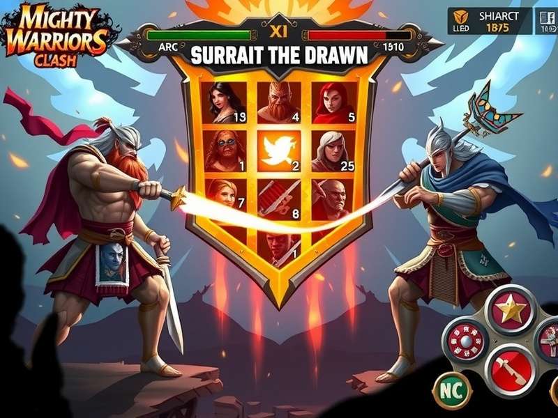 Mighty Warriors Clash gameplay interface showing controls and HUD
