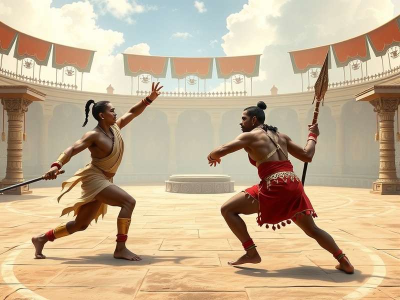 Ancient Indian warriors practicing Dharma Gladiator techniques