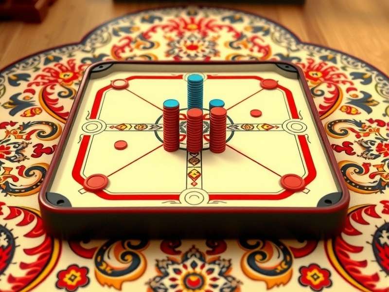 Traditional Carrom Board Setup for Competitive Match