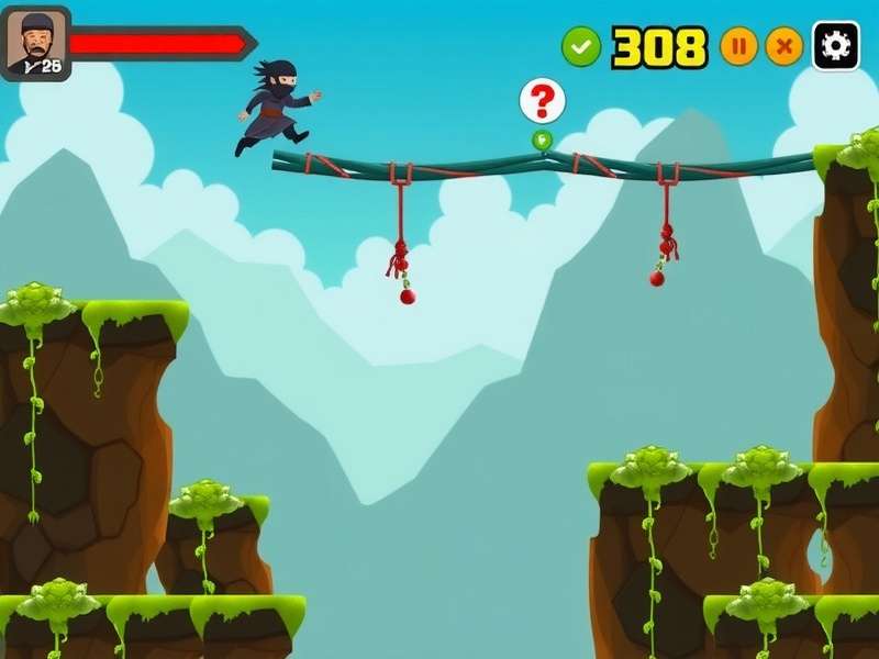 Ninja Leap Challenge gameplay screenshot showing character mid-leap