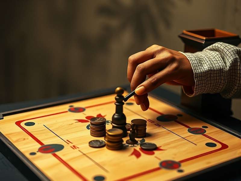Carrom Duel Dominator board setup with coins and striker