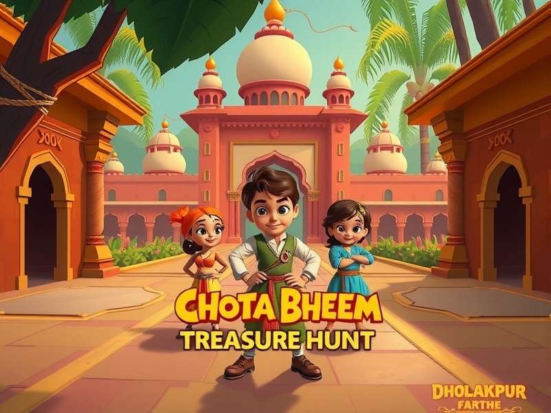 Chhota Bheem Treasure Hunt gameplay screenshot showing characters exploring Dholakpur