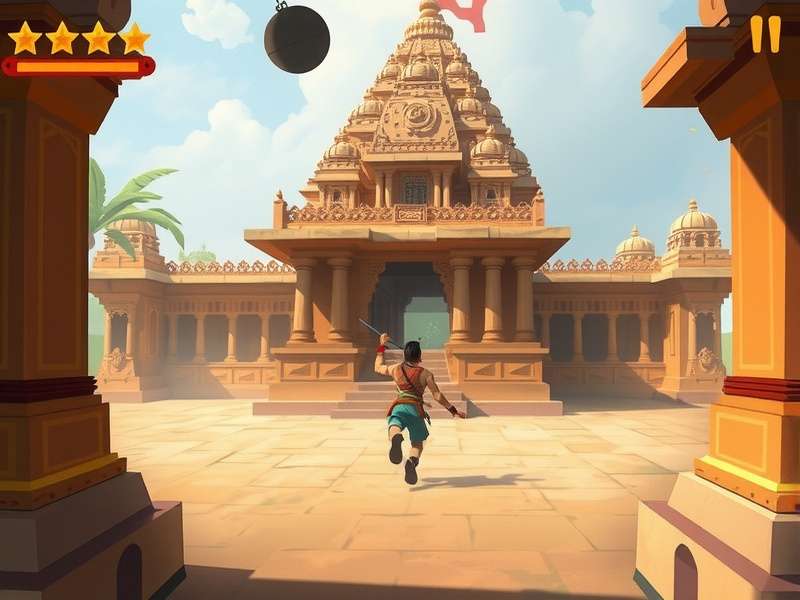 Temple Sprint Indian Odyssey gameplay showing character running through ancient temple