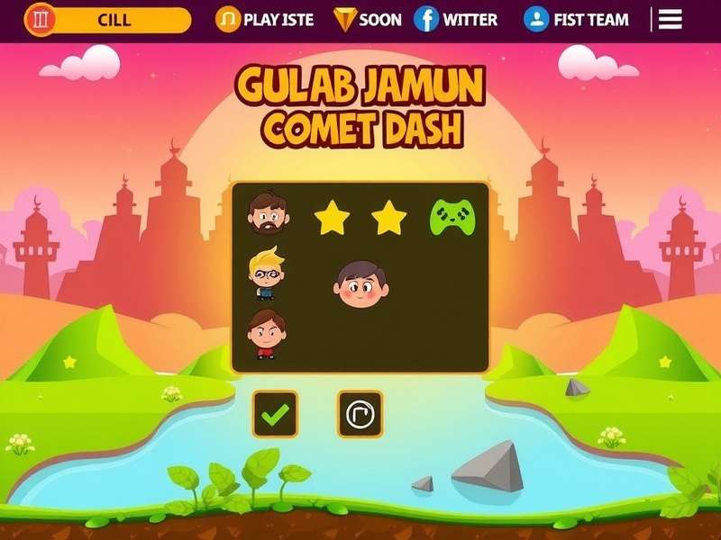 Gulab Jamun Comet Dash gameplay screenshot showing colorful Indian landscape