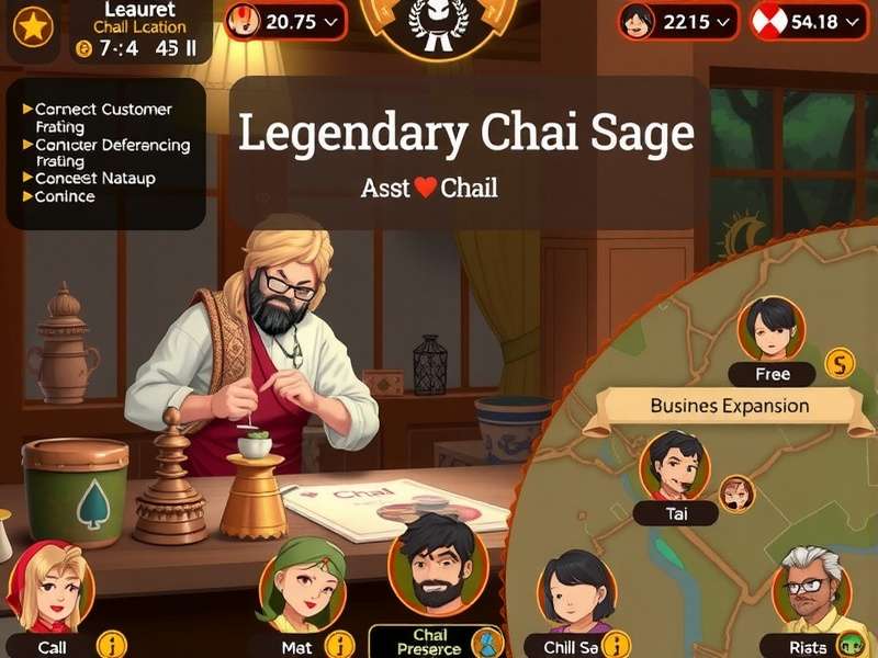 Business expansion map in Legendary Chai Sage showing multiple chai shop locations