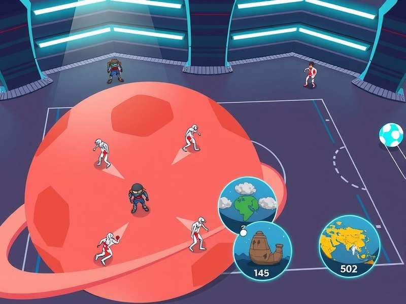 Planetary Handball Aces gameplay showing players in futuristic arena