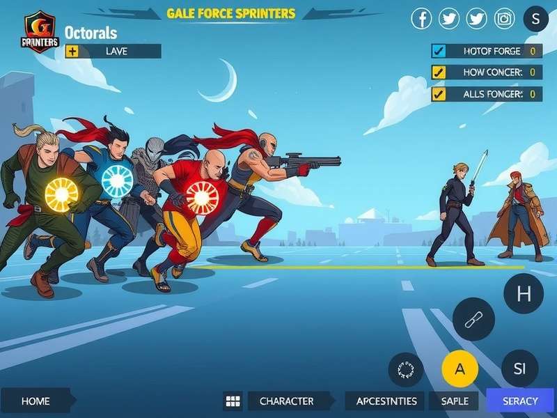 Gale Force Sprinters character selection screen showing diverse roster