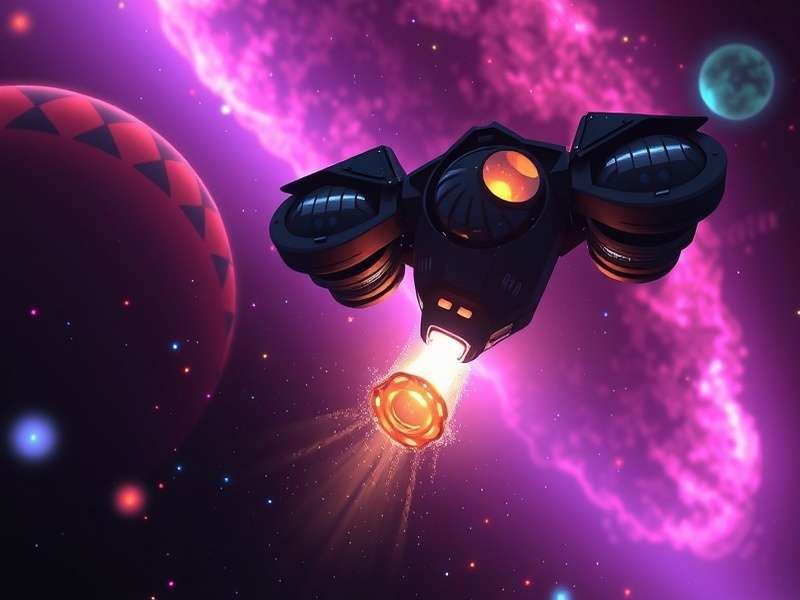 Cosmic Anise Odyssey gameplay screenshot showing spaceship flying through nebula