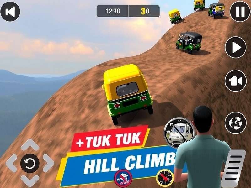 Tuk Tuk Hill Climb gameplay showing auto rickshaw climbing steep hill
