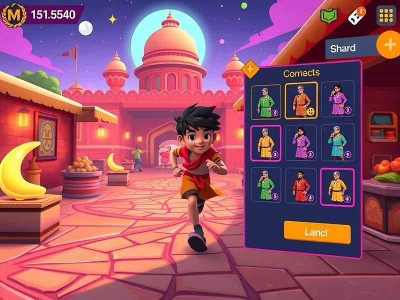 Bhaji Galaxy Run character customization screen showing various Indian-inspired outfits