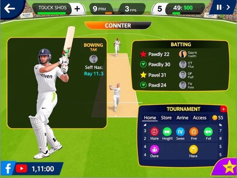 Cricket Clash Grandmasters control interface demonstrating batting and bowling mechanics