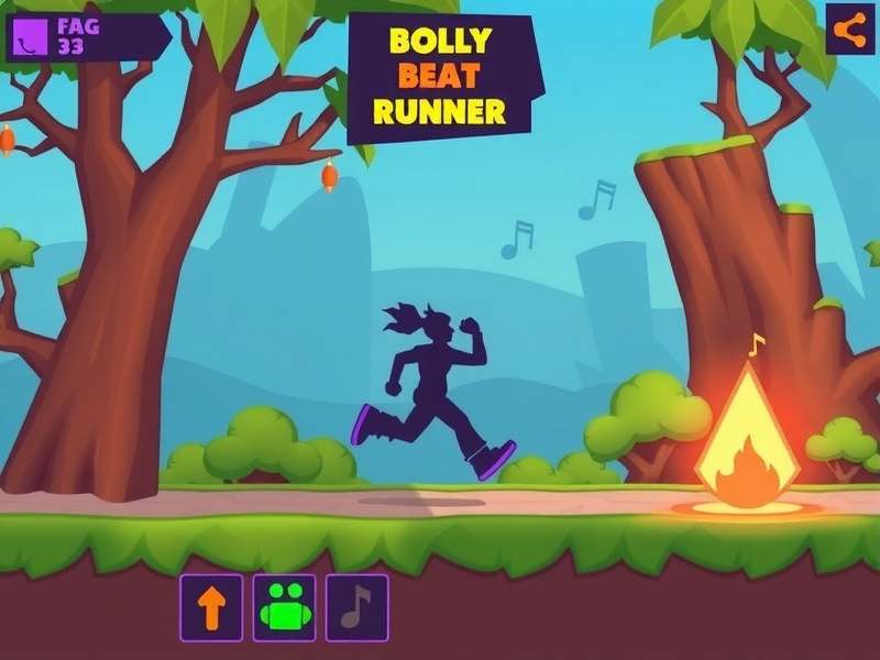 Bolly Beat Runner gameplay screenshot showing character and rhythm notes