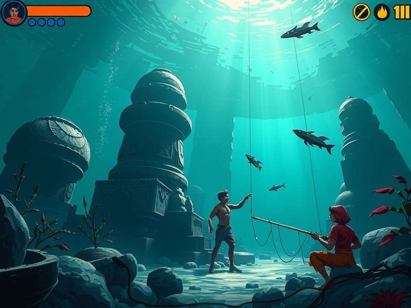 Aquatic Adventure Ganges story scene with mythological elements