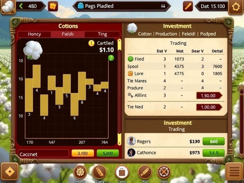 Majestic Cotton Baron resource management interface showing cotton production metrics