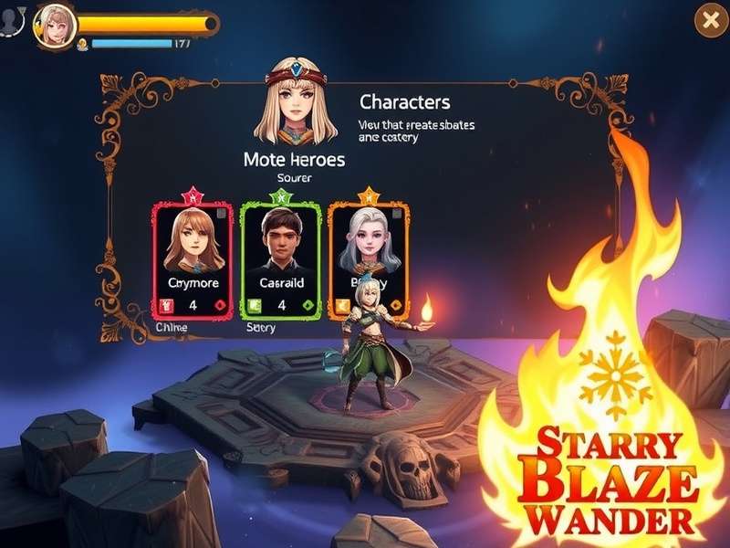 Starry Blaze Wander character selection screen showing diverse heroes