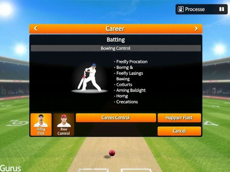 Cricket Gurus India gameplay screenshot showing batting interface
