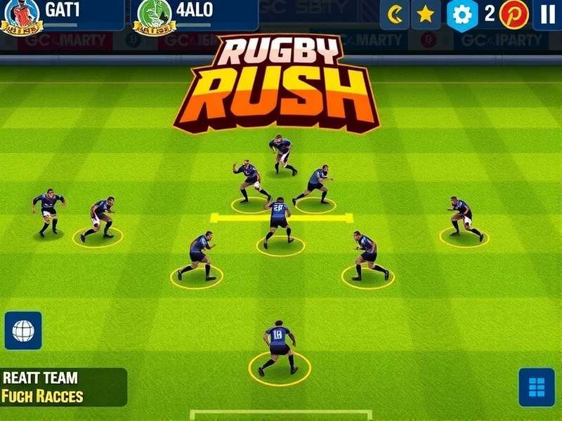 Rugby Rivals Rush gameplay screenshot showing intense rugby action