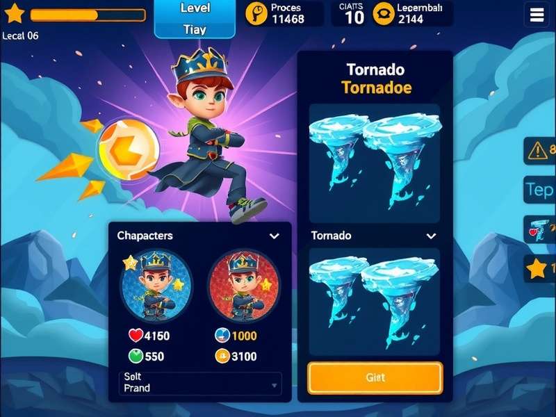 Tornado Blast King level progression and upgrade system interface