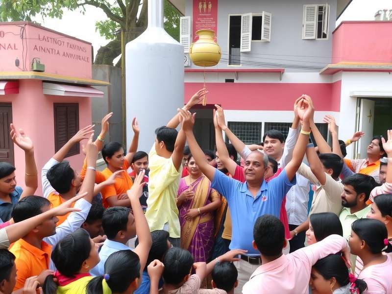 Govinda Joyful Jamboree celebration with participants forming human pyramid