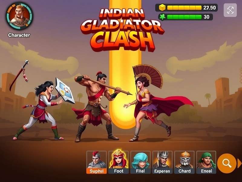 Character selection screen showing various Indian Gladiator Clash warriors