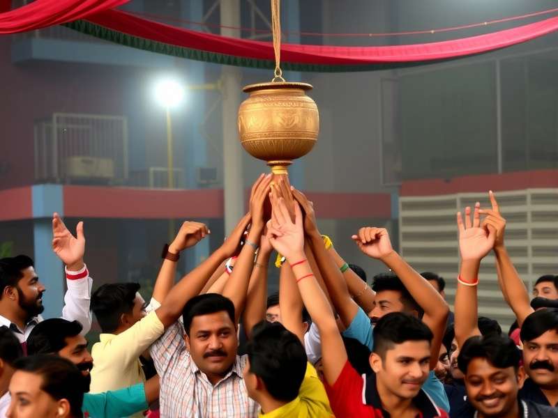 Traditional setup of Govinda Joyful Jamboree with suspended pot