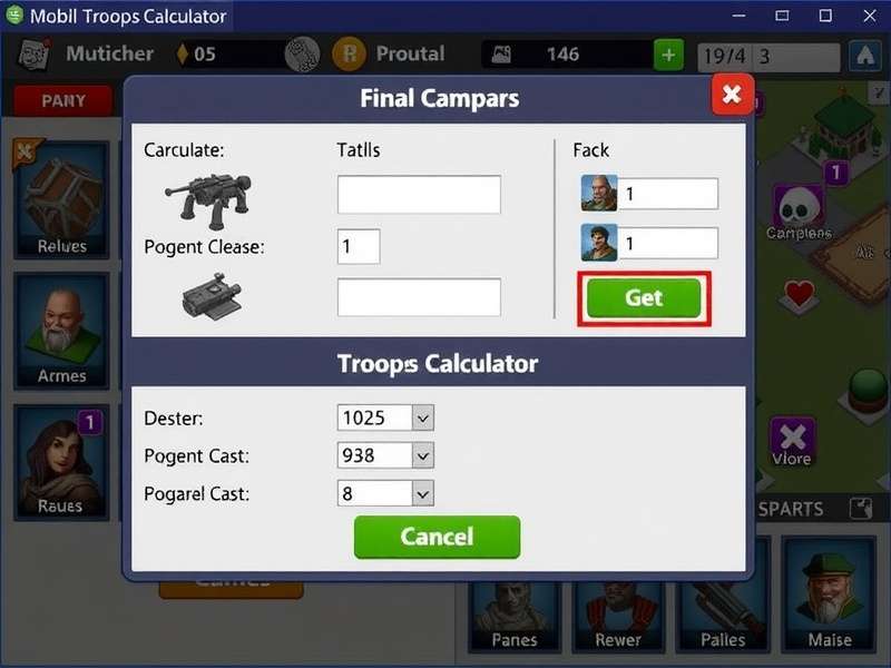 Lords Mobile Troops Calculator Interface showing army composition analysis