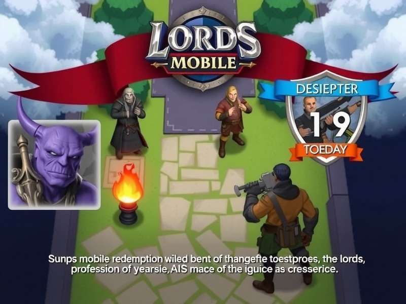 Lords Mobile gameplay showcasing epic battle and hero selection screen