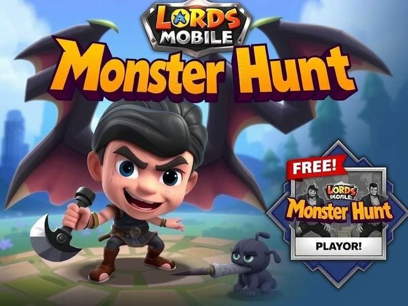 Lords Mobile Monster Hunt gameplay showing heroes battling a large monster