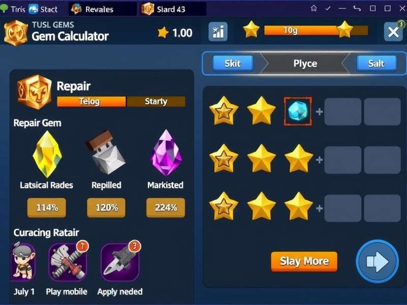 Lords Mobile Gem Calculator Repair Dashboard with detailed gem tracking charts and tables